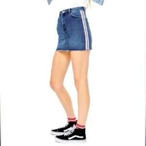 Topshop Moto Denim Skirt Raw Hem Mini Skirt with Side Stripe Detail, Size 10